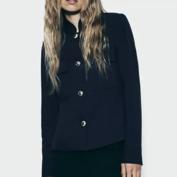 Zara high collar button detail blazer - Picture 2 of 9